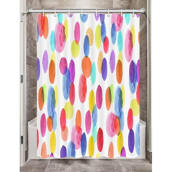 Kids Rainbow Shower Curtain for Bathroom, Colorful Geometric Cute Polka Dot Fabric Shower Curtains Set, White Modern Restroom Decor Accessories with Hooks 72X72Inches