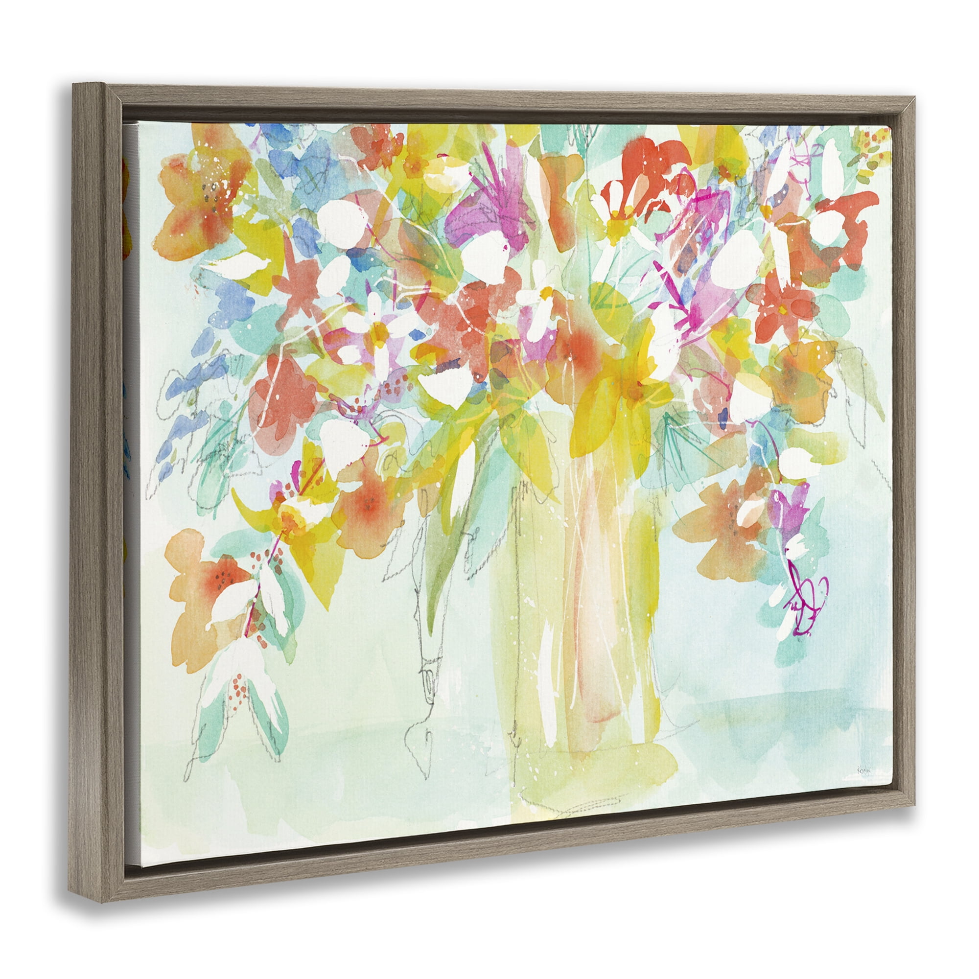 Stupell Industries Bold Eclectic Bouquet Botanical & Floral Painting Brown Floater Framed Art Print Wall Art, 21 x 17