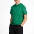 thumbnail image 2 of Eltusu Boys Summer T-Shirts, Sports Solid Color Hooded Casual Short Sleeve Tops Green Size 9-10 T, 2 of 8