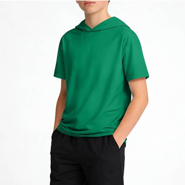 Camiseta informal de manga corta con capucha de color liso para niño, camiseta fresca de algodón para niño