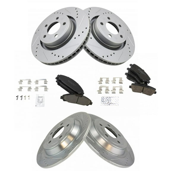 TRQ Front and Rear Performance Brake Pad & Rotor Kit Brake Pads Brake Rotors Set Ceramic Fits Select 2015-2017 Ford Mustang