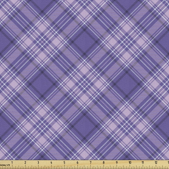 Ambesonne Retro Fabric by the Yard Upholstery, Squares from Vectorel Stripes, 10 Yards, Blue Violet Lilac