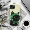 thumbnail image 6 of Black Cat with Green Scarf Phone Case, Moody Cat Portrait Art iPhone Cover, Unique Whimsical Protective Case for iPhone 16 15 14 13 12 11 Pro Plus Mini, 6 of 6