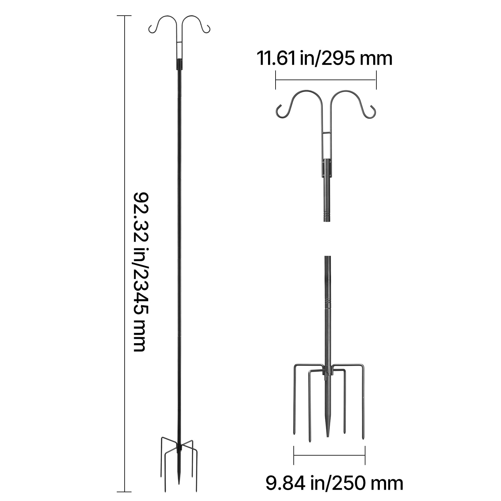 KFFKFF Double Shepherd Hooks for Outdoor Use, Set of 8, 92-Inch Heavy-Duty Poles, 3/4-Inch Thick Garden Hooks for Hanging Bird Feeders, Plant Baskets, Solar Lanterns, Wind Chimes