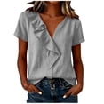 thumbnail image 2 of Xdegoge Cotton Linen Tops for Women Ruffle V Neck Short Sleeve Casual Summer T Shirts Loose Fit Elegant Dressy Work Basic Flowy Tunic Vacation Tees, 2 of 6