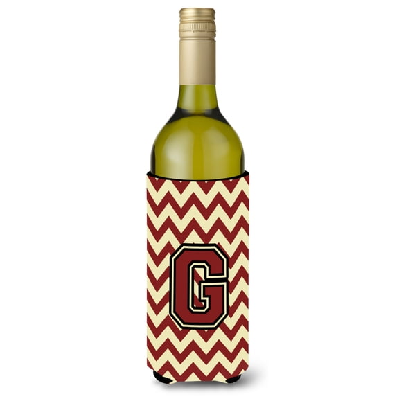 Carolines Treasures CJ1061-GLITERK Letter G Chevron Maroon and Gold Wine Bottle Beverage Insulator Hugger Wine Bottle