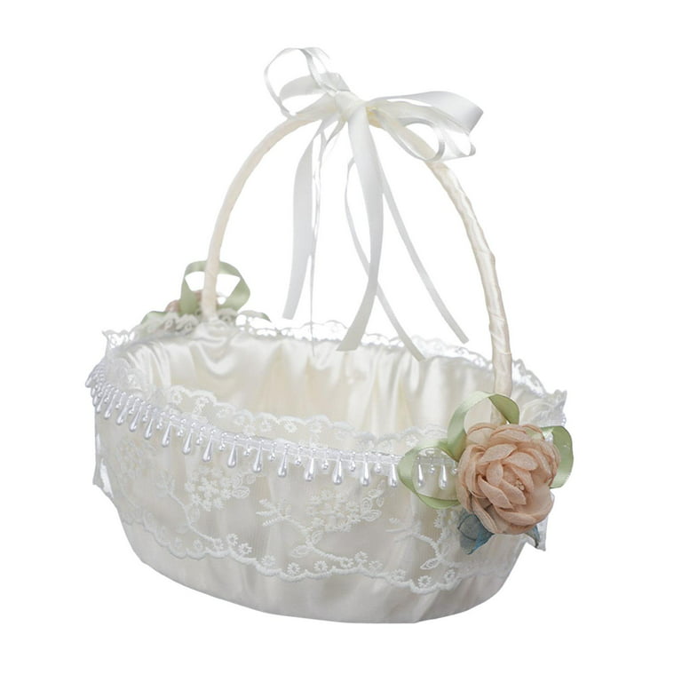 Wedding Basket Satin Bowknot White