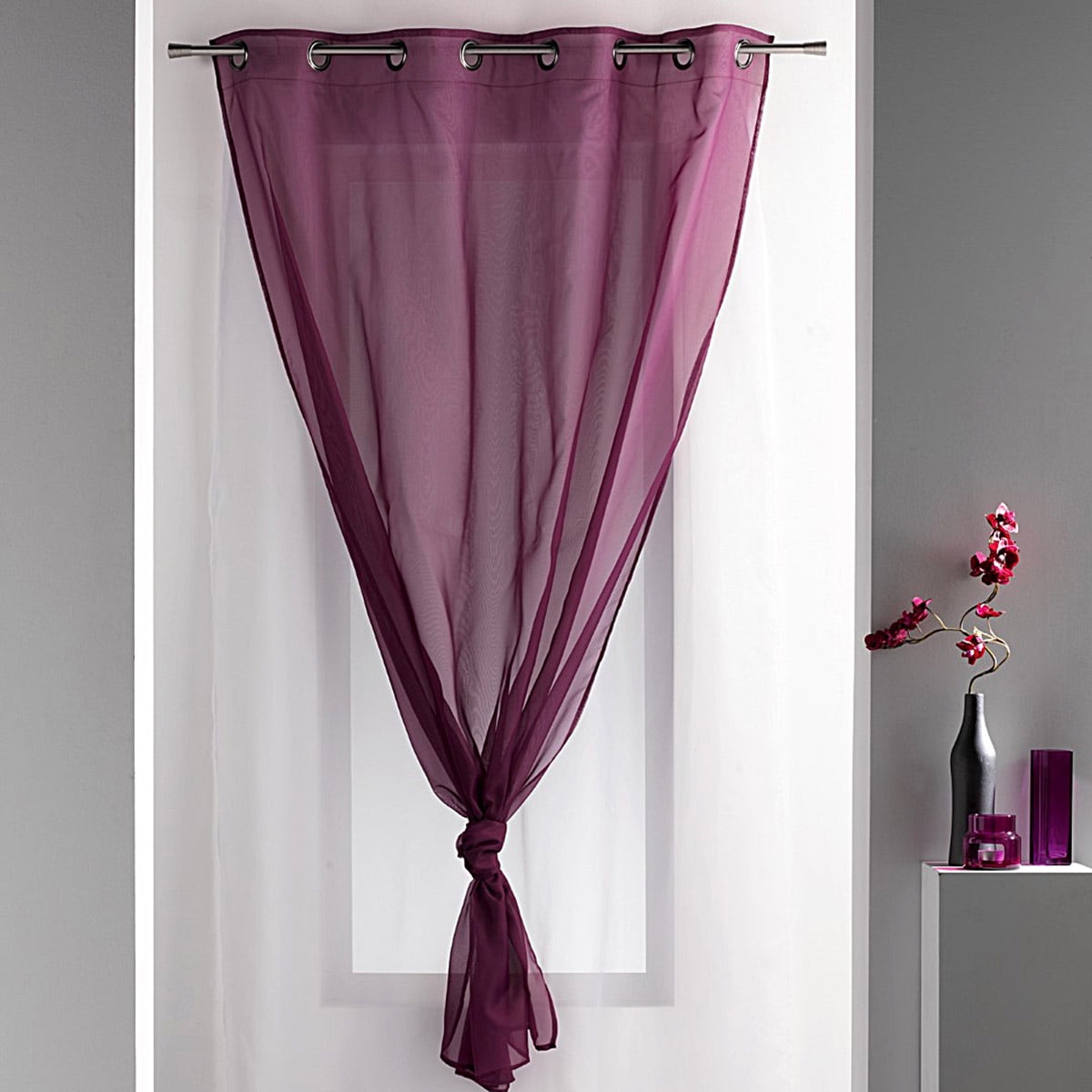 Double Layered Sheer Curtain Panel Grommet ROBIN Solid Twocolored 55 W