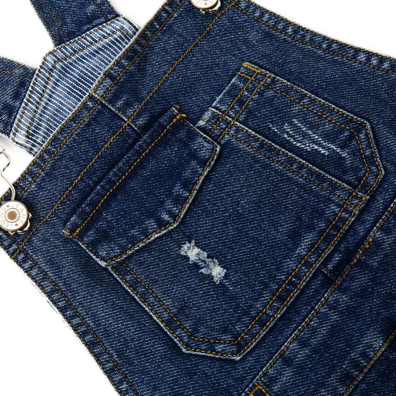 KIDSCOOL SPACE Girls Denim Skirts,Big Girls Ripped Soft Stretchy Jeans Overall Dress,Deep Blue,7-8 Years