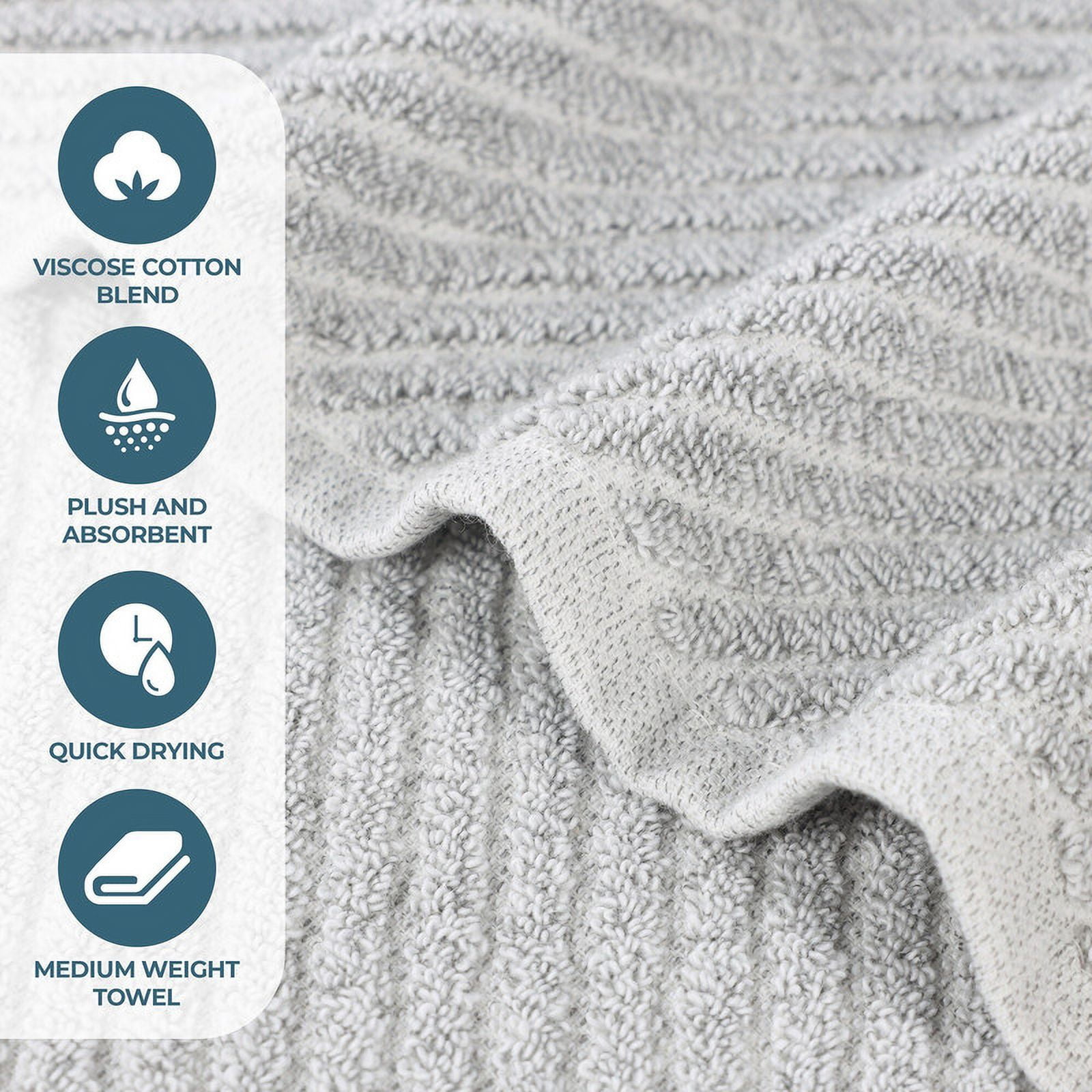 Superior Amelia Viscose Cotton Blend Medium Weight 3 Piece Towel Set, Platinum