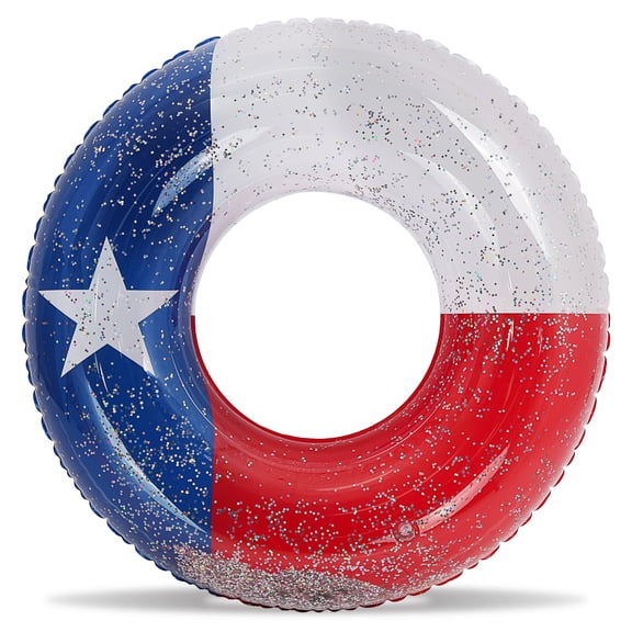 POZA Texas Flag Inflatable Pool Float Tube - Sparkly Confetti-Filled Swim Ring Pool Float for Kids and Adults, Vinyl Ring Floatie for Swimming Pool, Beach or Lake - 36 Inches