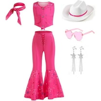 Pink Cowgirl Costume for Girls 3-12 from Doll Movie - Including Silk Scarf and Earrings - Western Cowgirl Outfit