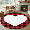 thumbnail image 2 of Valentine's Day Washable Round Area Rug 8 ft, Red and Black Buffalo Check with Heart , Soft Non Slip Rugs Stain Repellent Indoor Felt Carpet for Living Dining Room Bedroom Home Office, 2 of 9