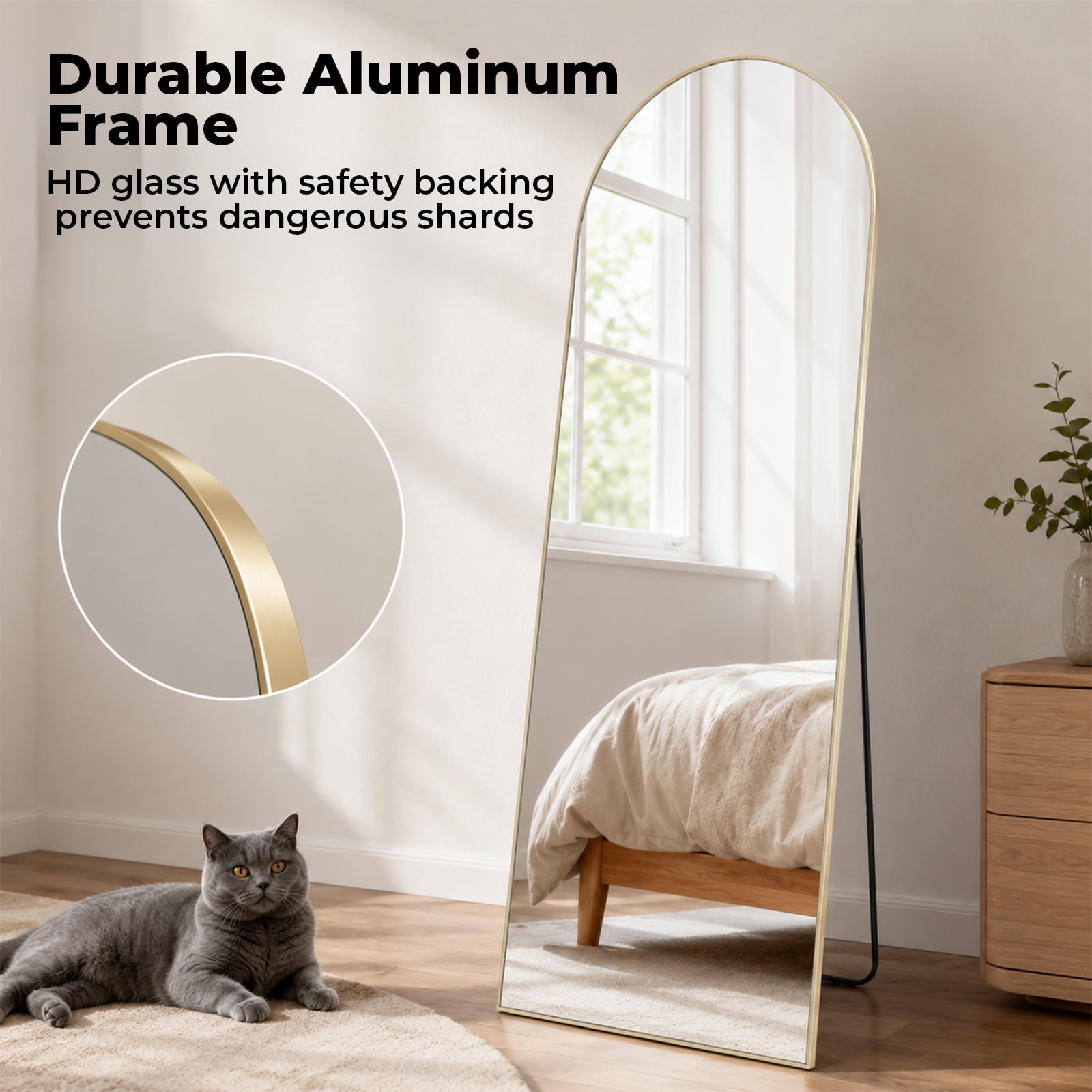 Alvantor 56"x15" Mirror Full Length Full Body Mirror with Stand, Shatterproof Tempered Glass, Modern Aluminum Alloy Frame, Free Standing or Leaning for Home Decor