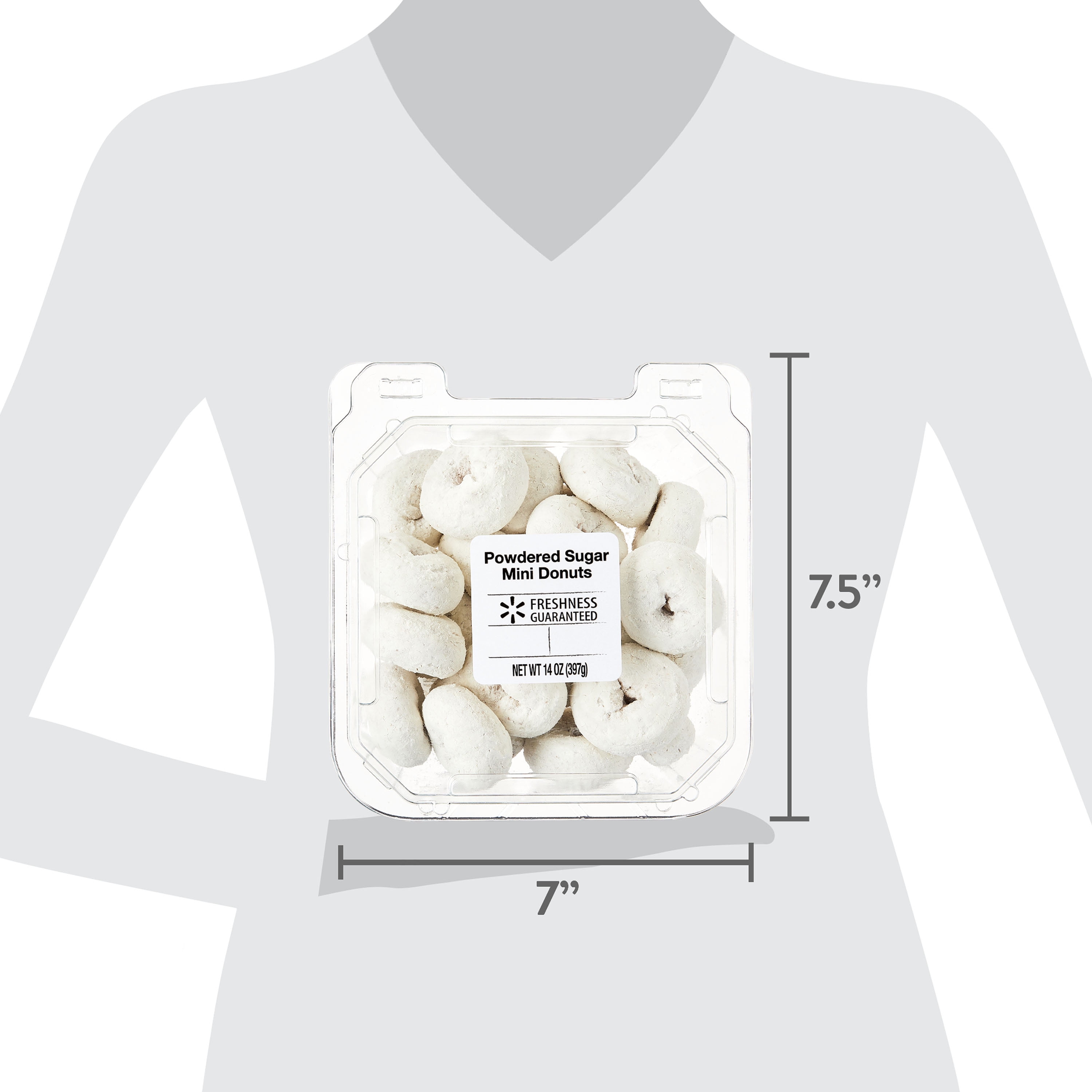 Freshness Guaranteed Powdered Sugar Mini Donuts, 14 oz Clamshell (Shelf Stable)