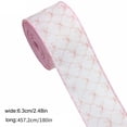 thumbnail image 3 of Floral Linen Ribbon with Wired Edges, Pink Beige Bow Decoration Ribbon for Gift Wrapping, 6.3 cm x 5 yd, Polyester, Reusable, 3 of 6