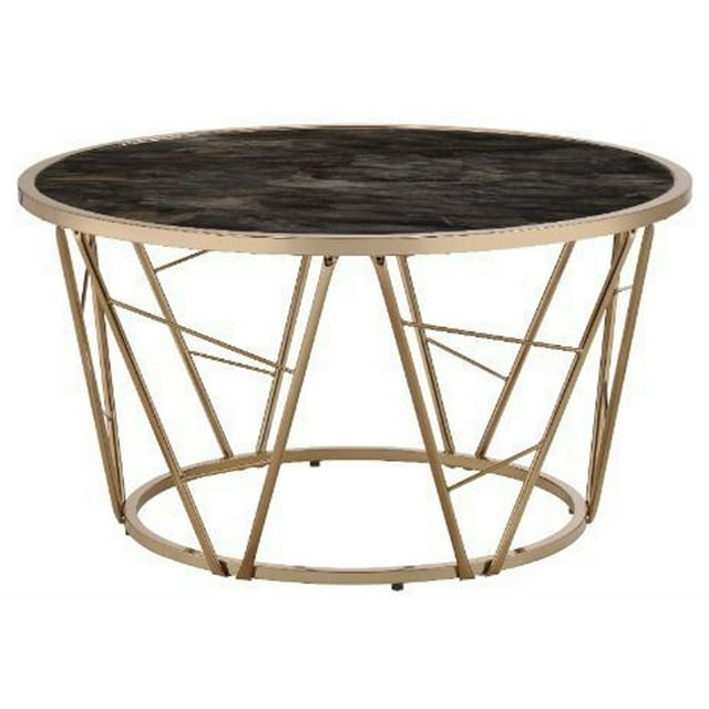 ACME Table Basse Ronde en Verre Cicatrice en Verre Noir et Champagne