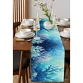 thumbnail image 4 of ERUNPONLY Teal Blue Ocean Table Runner - 60 Inch Long Summer Watercolor Sea Plant Cotton and Linen Blended Dress Scarves Farmhouse Table Runner for Kitchen Dining, Coffee Table, 13"x60", 4 of 8