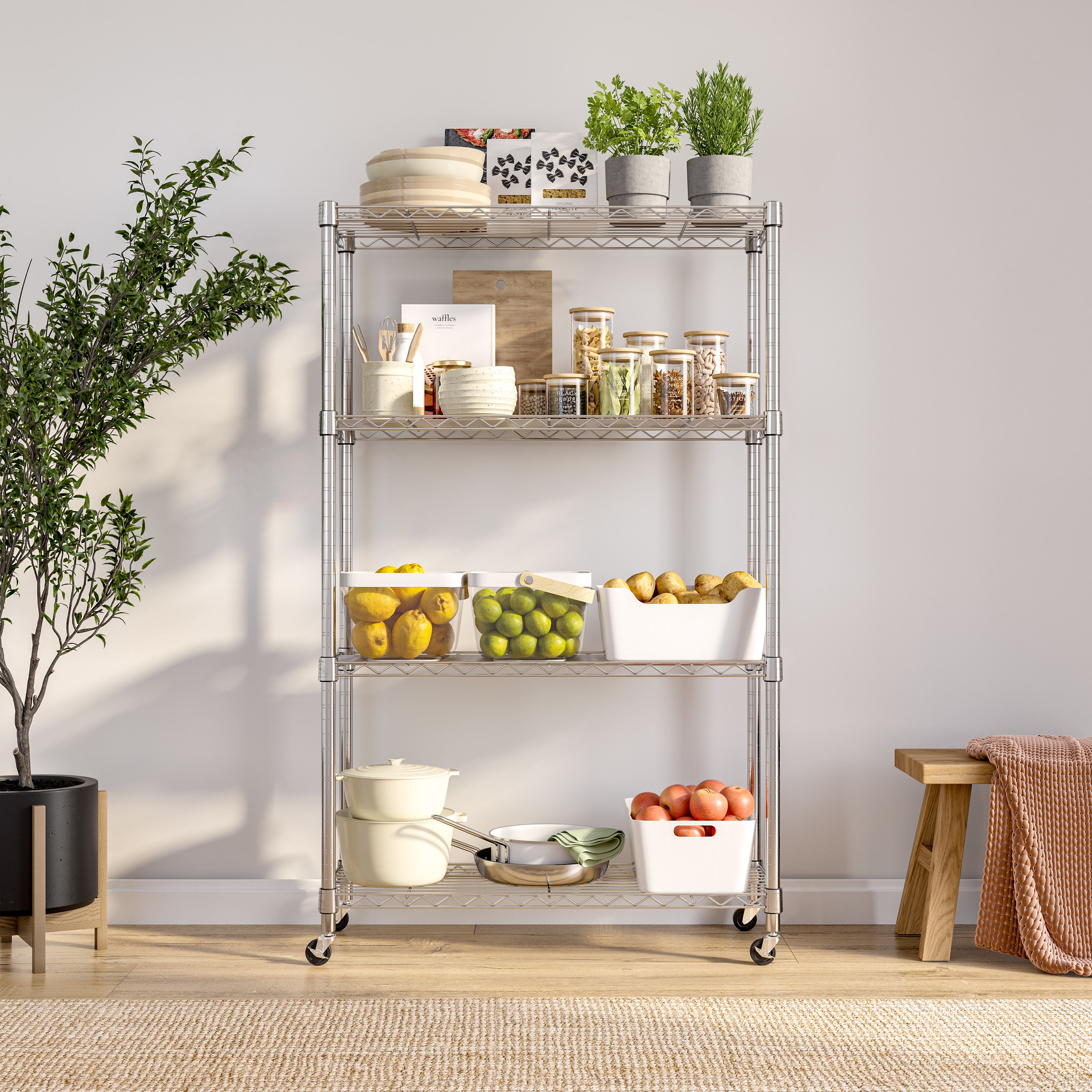 Seville Classics Solid Steel Wire Shelving Storage Unit Adjustable Shelves Organizer Rack, for Home, Kitchen, Office, Garage, Bedroom, Closet, Steel, 4-Tier, 36" W x 14" D