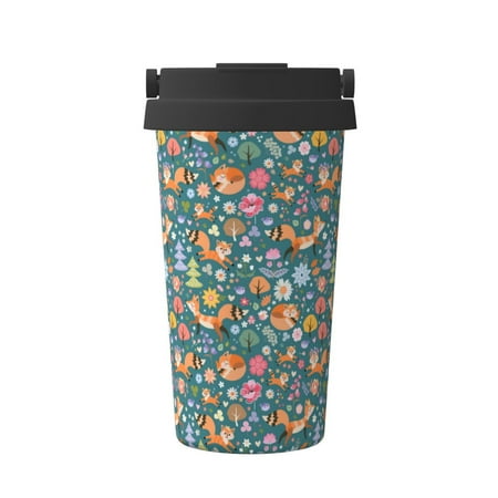 

Uemuo Foxes and Birds in Forest Print Carry Insulated Coffee Mug Travel Mug with Hidden Handle Insulated Coffee Flask Leak-proof Travel Mug Insulated Mug for Office