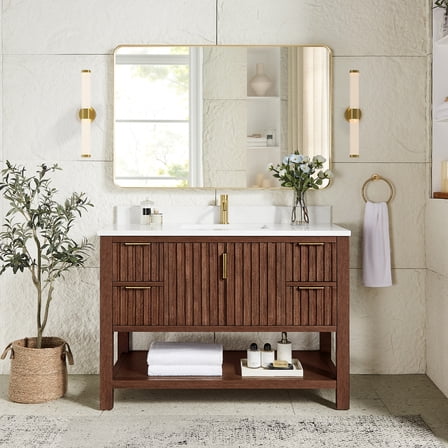 Vitre 48" Single Bath Vanity in Aged Dark Brown Oak with Composite Stone Top