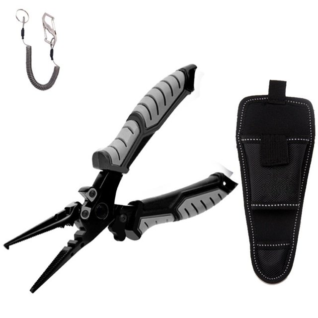 3Pcs Fishing Plier Fish Hook Remover Crimping Plier Split Ring Stainless Steel Grey Balck
