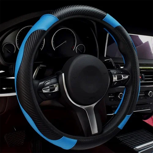 Carbon Fibre Blue Car Steering Wheel Cover Breathable Non-Slip Car Accessories