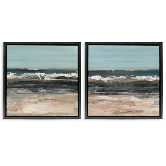 Stupell Industries Summer Waves Abstract Abstract Painting Black Floater Framed Canvas Art Print Wall Art, 18 x 18, Set of 2