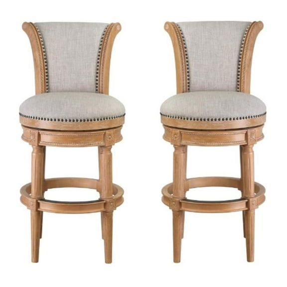 Home Square Wood Bar Height Swivel Barstool in Weathered Oak - Set of 2