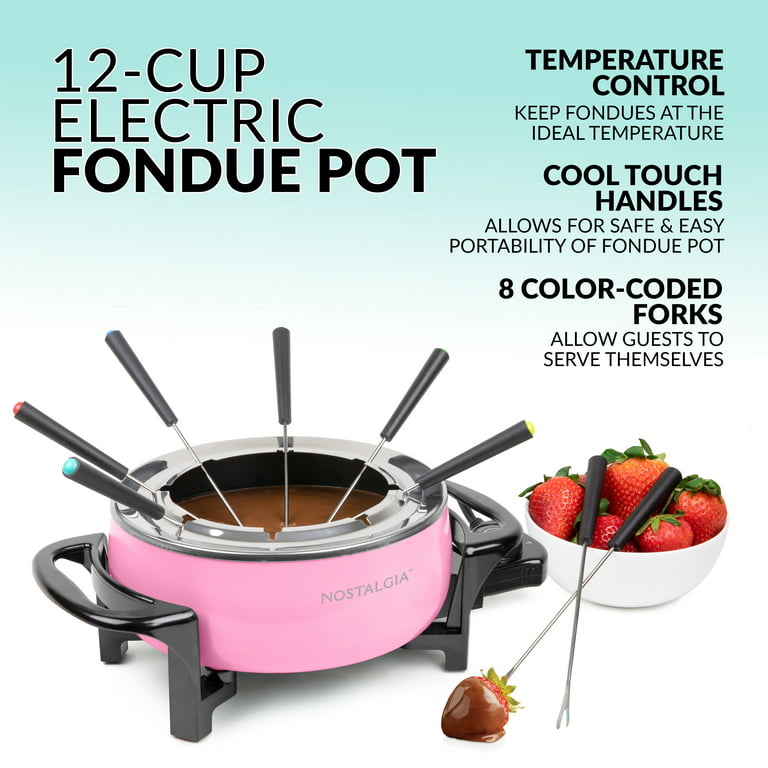 Nostalgia NFPS6PK 12-Cup Electric Fondue Pot, Pink