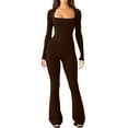 thumbnail image 6 of Women Long Sleeve Belly Waist Shaping And Hip Lift Square Collar Wide Leg High Elastic Jumpsuit, 6 of 9