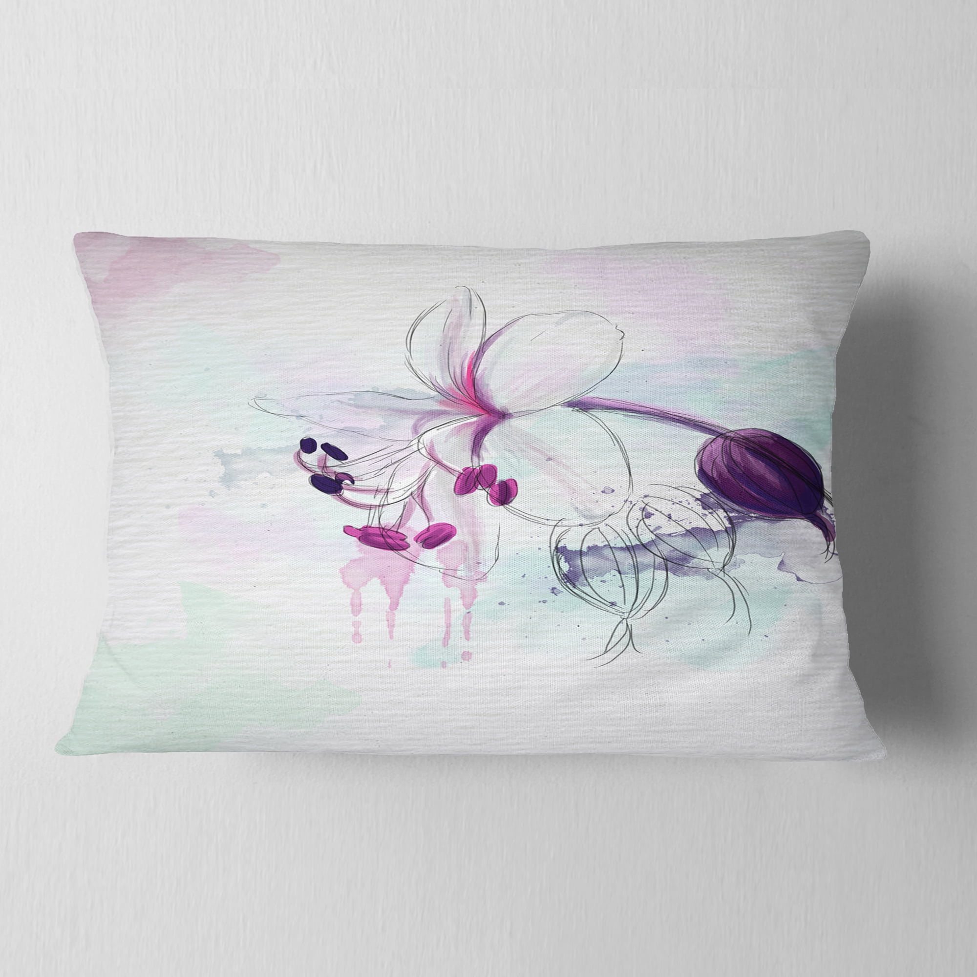 Designart Beautiful Purple Flower with Splashes - Floral Throw Pillow - 12x20