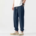 thumbnail image 4 of Linen Pants for Men Elastic Waist Drawstring Baggy Harem Pants Breathable Loose Yoga Pants Cotton Texture Summer Beach Vacation Wear, 4 of 8