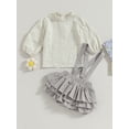 thumbnail image 2 of Wassery Infant Girl 2Pcs Fall Outfit 3M 6M 9M 12M 18M Mewborn Girl Solid Jacquard Long Sleeve Mock Neck Tops Ruffled Suspender Shorts Baby Girls Autumn Clothing, 2 of 8