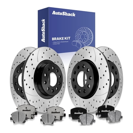 AutoShack Front & Rear Drilled & Slotted Brake Rotors Ceramic Brake Pads | Replacement for 2020 Chevrolet Equinox 2020 GMC Terrain 2.0L 4WD FWD | E-Coated | 12-PC Brake Kit | ShadowGuard