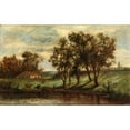 thumbnail image 2 of Edward Mitchell Bannister 14x11 Gold Ornate Wood Frame and Double Matted Museum Art Print Titled - Untitled (Man with Cows Grazing Near Pond with House and Trees in Background), 2 of 4