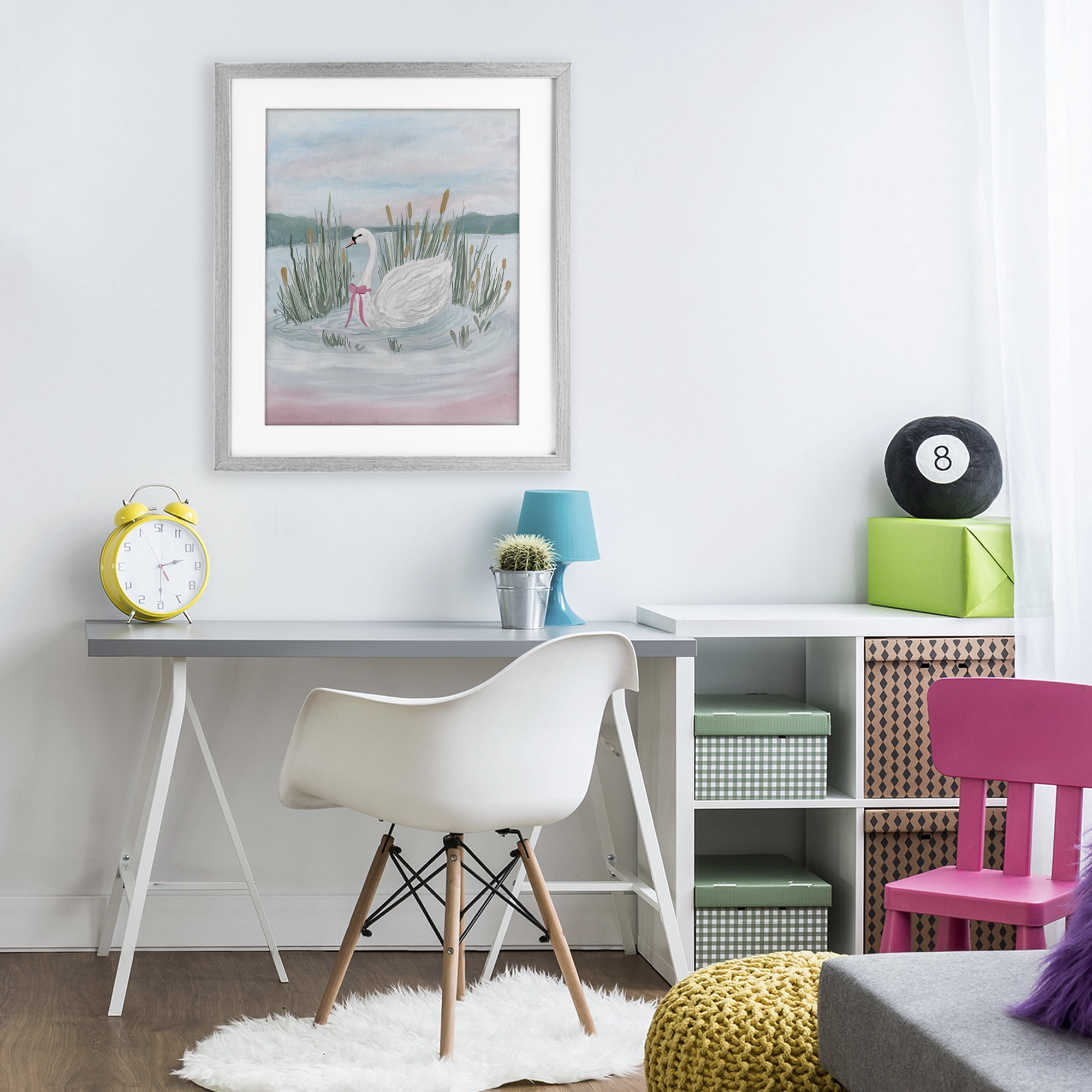 Stupell Industries Swan Serenade on Lake Gray Framed Print Under Glass, design by Adreane Fippinger