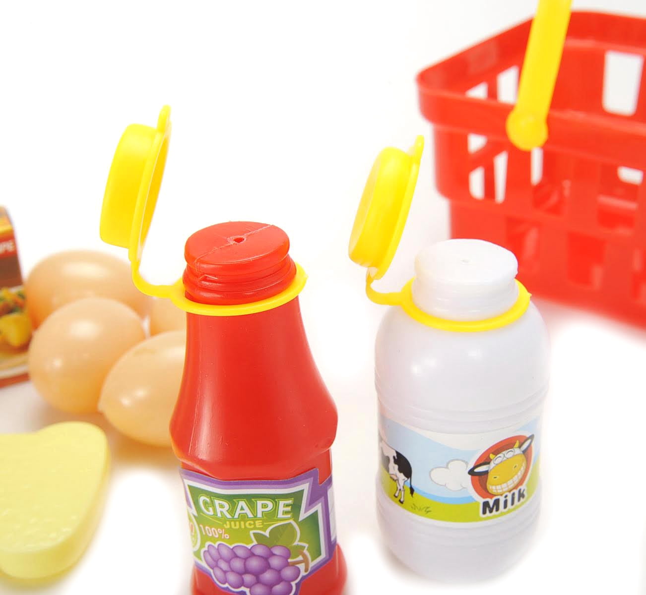 PlayWorld Kitchen Connection Pretend Breakfast & Lunch Play Food Set with Basket for Kids - 10 Piece Set