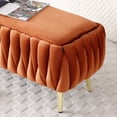 thumbnail image 7 of LoLado Oval Storage Bench with Gold Legs, Velvet Fabric Upholstered Ottoman Storage Bench with Diamond-Shaped Quilting Pattern for Living Room, Bedroom, Entryway, Orange, 7 of 7