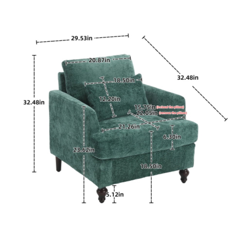 Accent Chair, Mid Century Modern Chenille Armchair with Tufted Back, Studded Solid Wood Frame, Upholstered Lounge Chair for Living Room, Bedroom, Emerald
