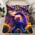 thumbnail image 2 of 3D Dragon Twin Size Sheet Sets 3pcs, Sunflower Safari Printed Bed Sheets Set, Animals Galaxy Stars Soft Luxury Bedding Set For Bedroom, Purple Yellow Wildlife Teens Bed Set, 2 of 5