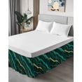 thumbnail image 4 of Marble Green Wrap Around Bed Skirts for California King Bed 16" Drop,Bed Skirt with Adjustable Elastic Belt Dust Ruffle Bed Valance for Bedroom Retro Abstract Ombre Gold Nature Cracks Bed Frame Cover, 4 of 7