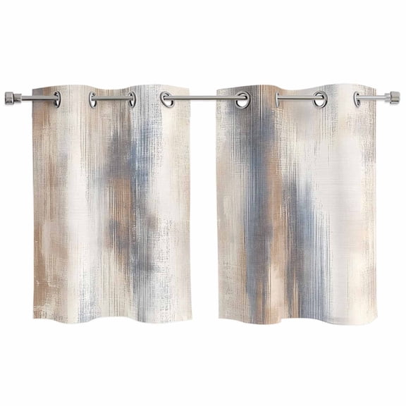 Beige Gray Kitchen Curtains Small Short 39 Inch Length, Abstract Grunge Mottled Neutral Texture Grommet Top Bedroom Living Room Curtains, Light Filtering Cafe Curtain Drapes 2 Panels Set 55''x39''