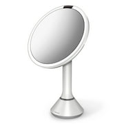 simplehuman 8 Round Sensor Makeup Mirror with Touch-Control Dual Light Settings, 5x Magnification, Rechargeable and Cordless, White Stainless Steel