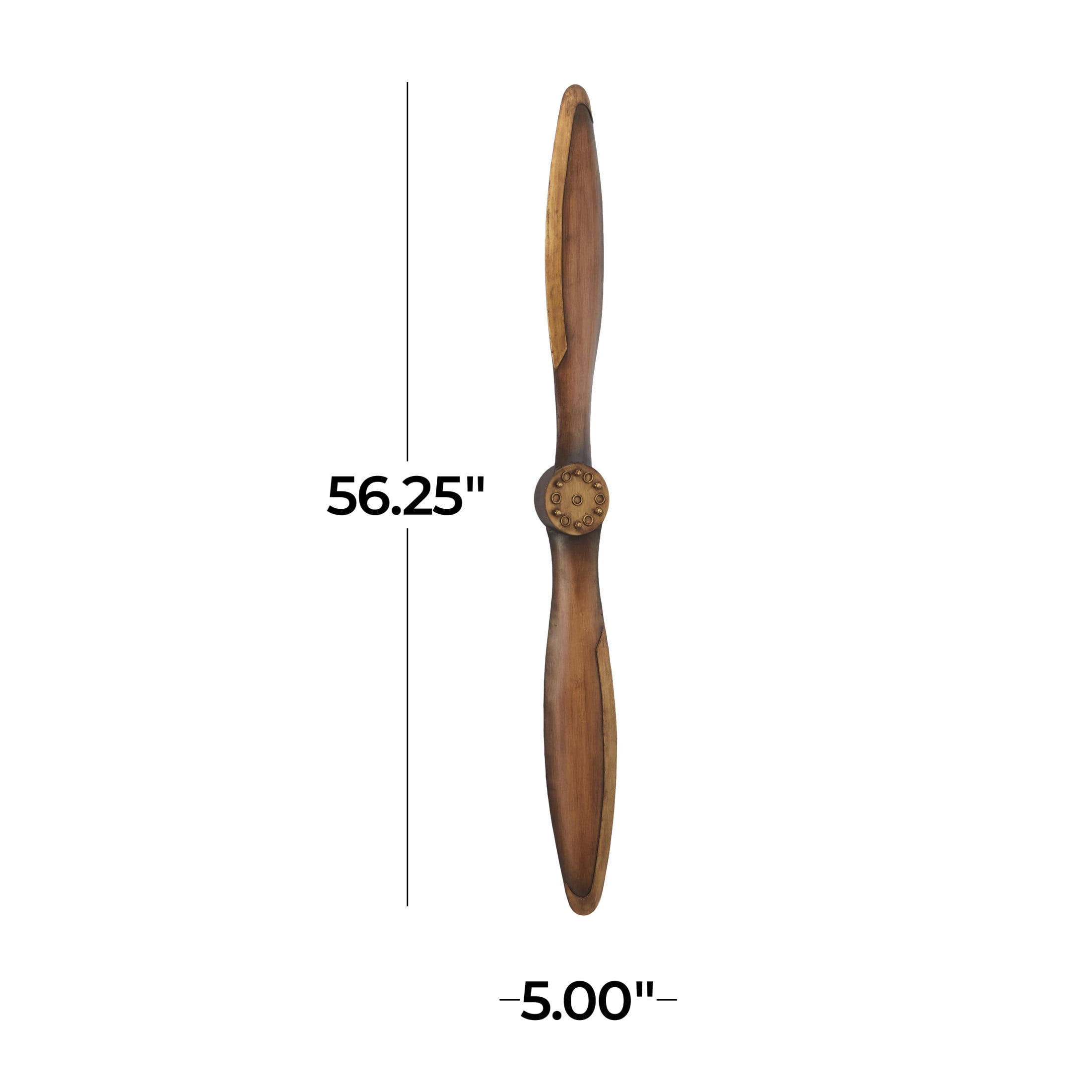 DecMode Brown Metal Wood Inspired 2 Blade Airplane Propeller Wall Decor with Gold Aviation Detailing