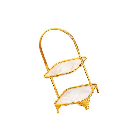 Langgg Iron Display Stand Decor Display Plate Luxury for Celebration Pie Pastry Two-tier Square
