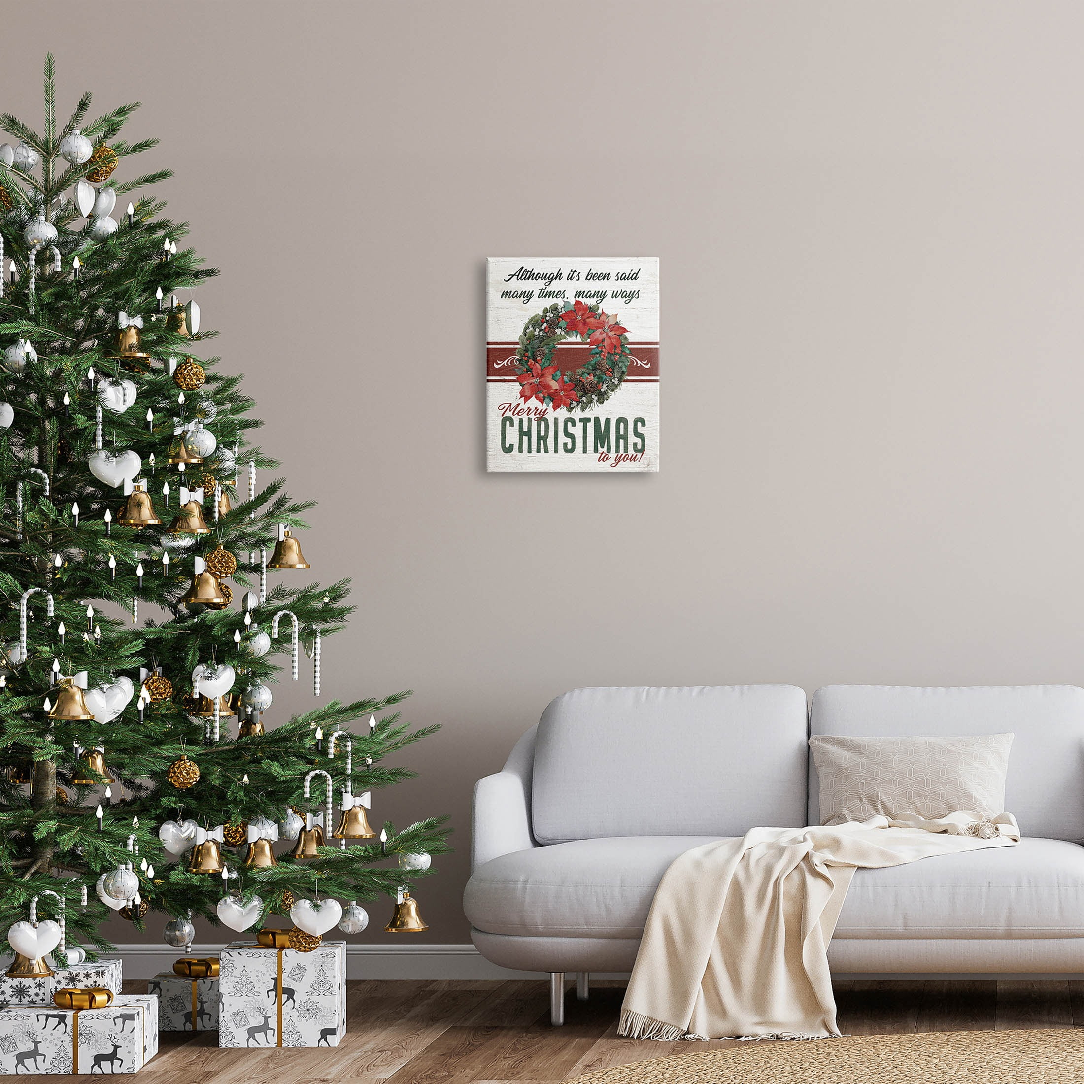 Merry Christmas To You Vintage Poinsettia Holiday Graphic Art Gallery Wrapped Canvas Print Wall Art