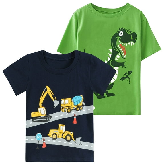 Cm-Kid Toddler Boys Dinosaur T Shirts 2 Pack Set Short Sleeve Tees 3T