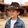 thumbnail image 2 of Staki Kids Wide Brim Western Cowboy Cowgirl Hat Boys Girls Felt Hats for Kids(Coffee,3-8 Years), 2 of 4