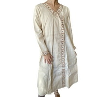 Mogul Women Tunic Maxi Dress Beige Embroidered Bohochic Indian Dress Hand Embroidered Classic Kurti Dress ML
